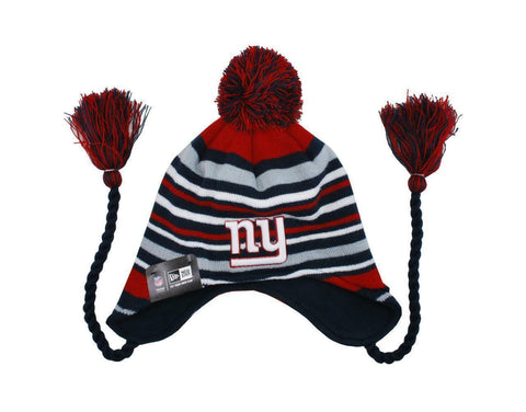 New Era NFL New York Giants Beanie Navy Blue Red Tassels Roaring Fan Knit Cap