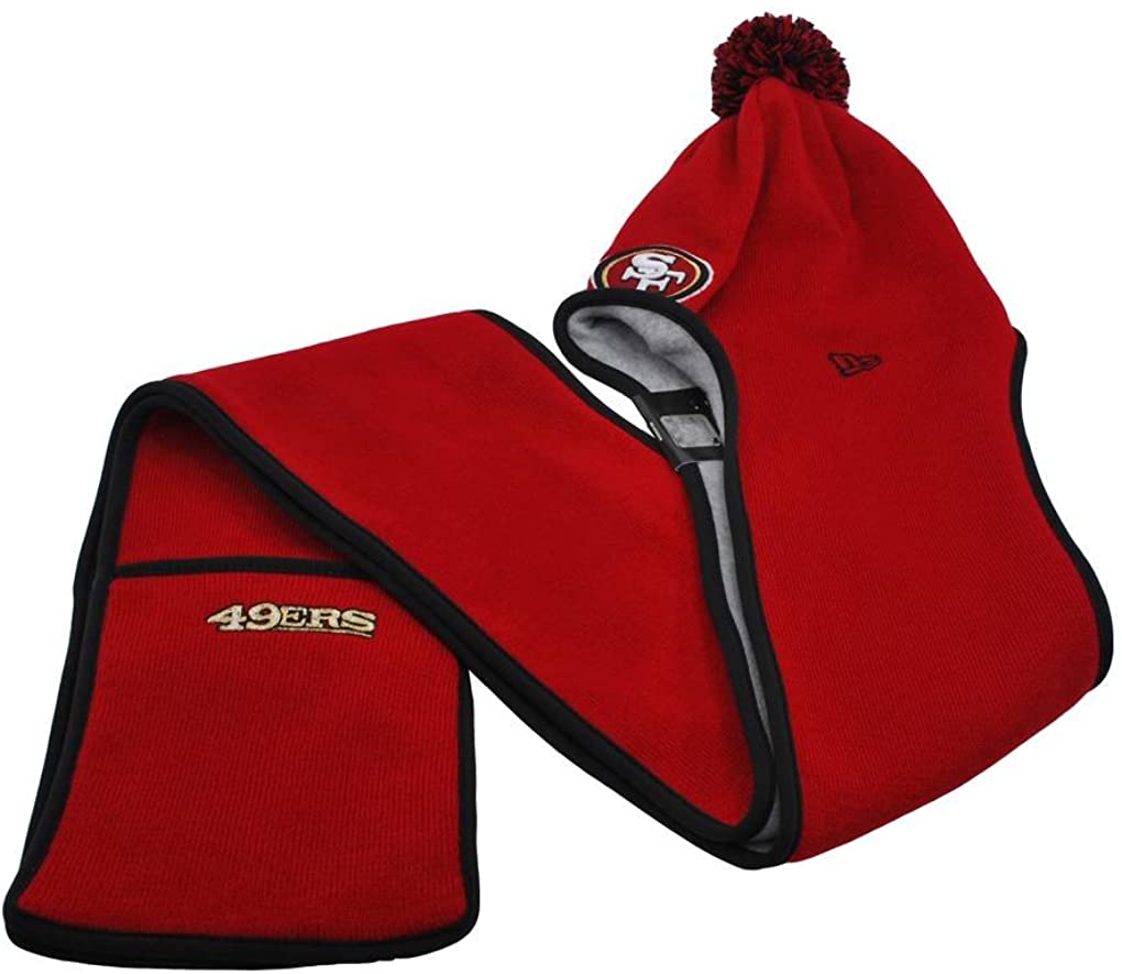 New Era NFL San Francisco 49ers Fan Centric Scarf Beanie w/ Pockets Winter Red Knit Hat