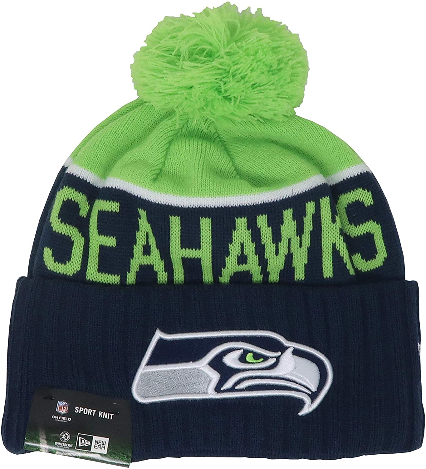 New Era NFL Seattle Seahawks Beanie Pom Cuffed On Field Knit Hat