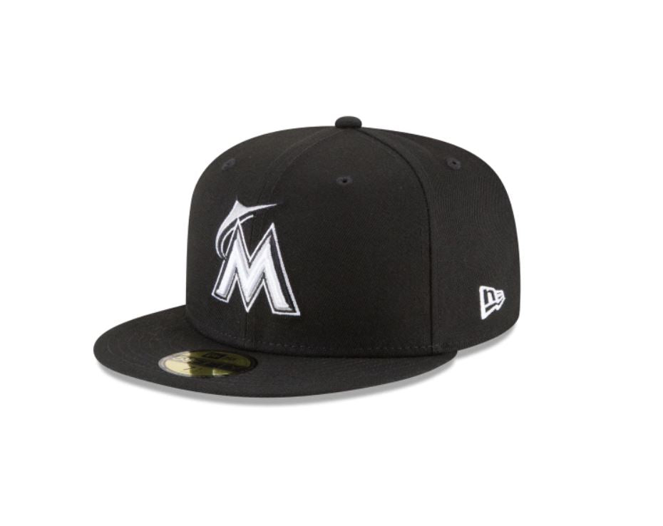 New Era 59Fifty Hat Men's MLB Basic Florida Marlins Black White Fitted Cap