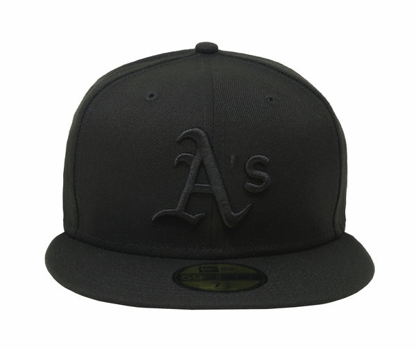 New Era Men 59Fifty MLB Team Oakland Athletics Black on Black Fitted Hat