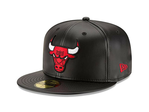 New Era Men 59Fifty NBA Chicago Bulls Black Faux Leather Fitted Hat