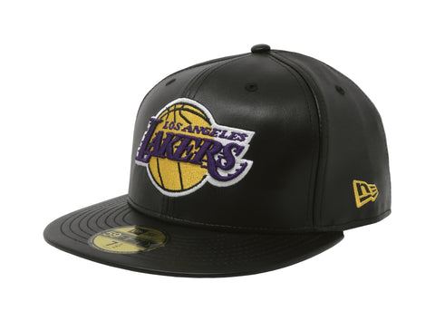 New Era 59Fifty Cap NBA Los Angeles Lakers Men's Black Faux Leather Fitted Hat