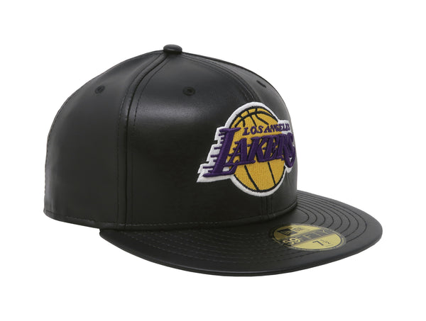New Era 59Fifty Cap NBA Los Angeles Lakers Men's Black Faux Leather Fitted Hat