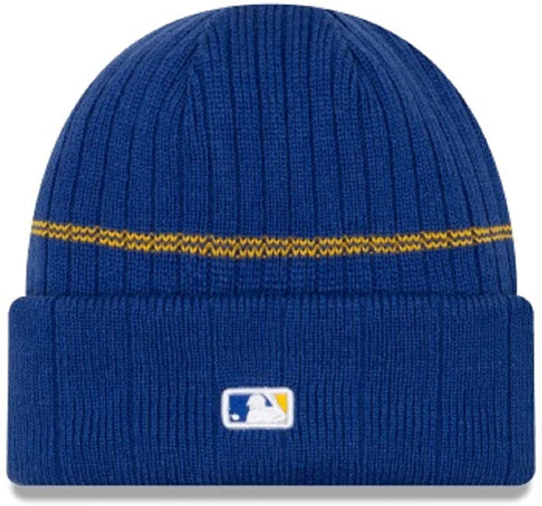 New Era MLB Milwaukee Brewers Cuffed Beanie Royal Blue Striped Ribbed Lined Knit Hat
