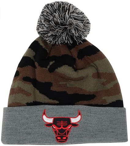 [KP33Z MTC]Mitchell & Ness NBA Chicago Bulls Jacquard Beanie WoodCamo Knit Hat
